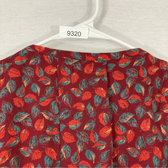 Vintage Red Burgundy Leaf Print Midi Dress size Large - Picture 9 of 9
